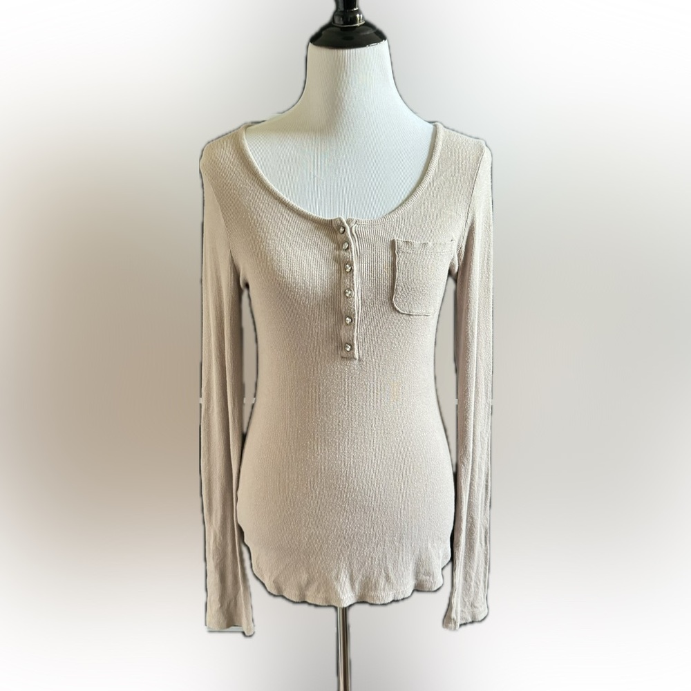 INC ribbed top with embellished button-down